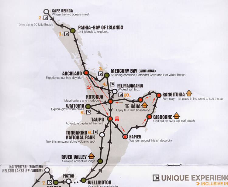 Карта тура Kiwi Experience East As, Новая Зеландия (New Zealand)