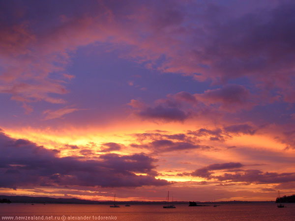 Закат в Waitemata Harbour, Auckland, New Zealand