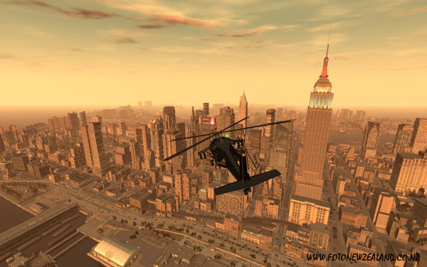Вид на Манхэттен и Эмпайр Стейт Билдинг из вертолета, скриншот GTA4